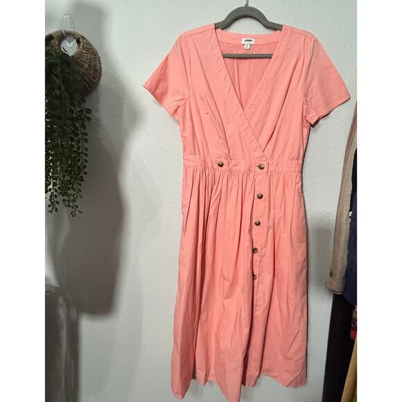 J. Crew Rosina Poplin Short Sleeve Button Front Wrap Dress Peach Sz 8 Academia - Picture 3 of 8
